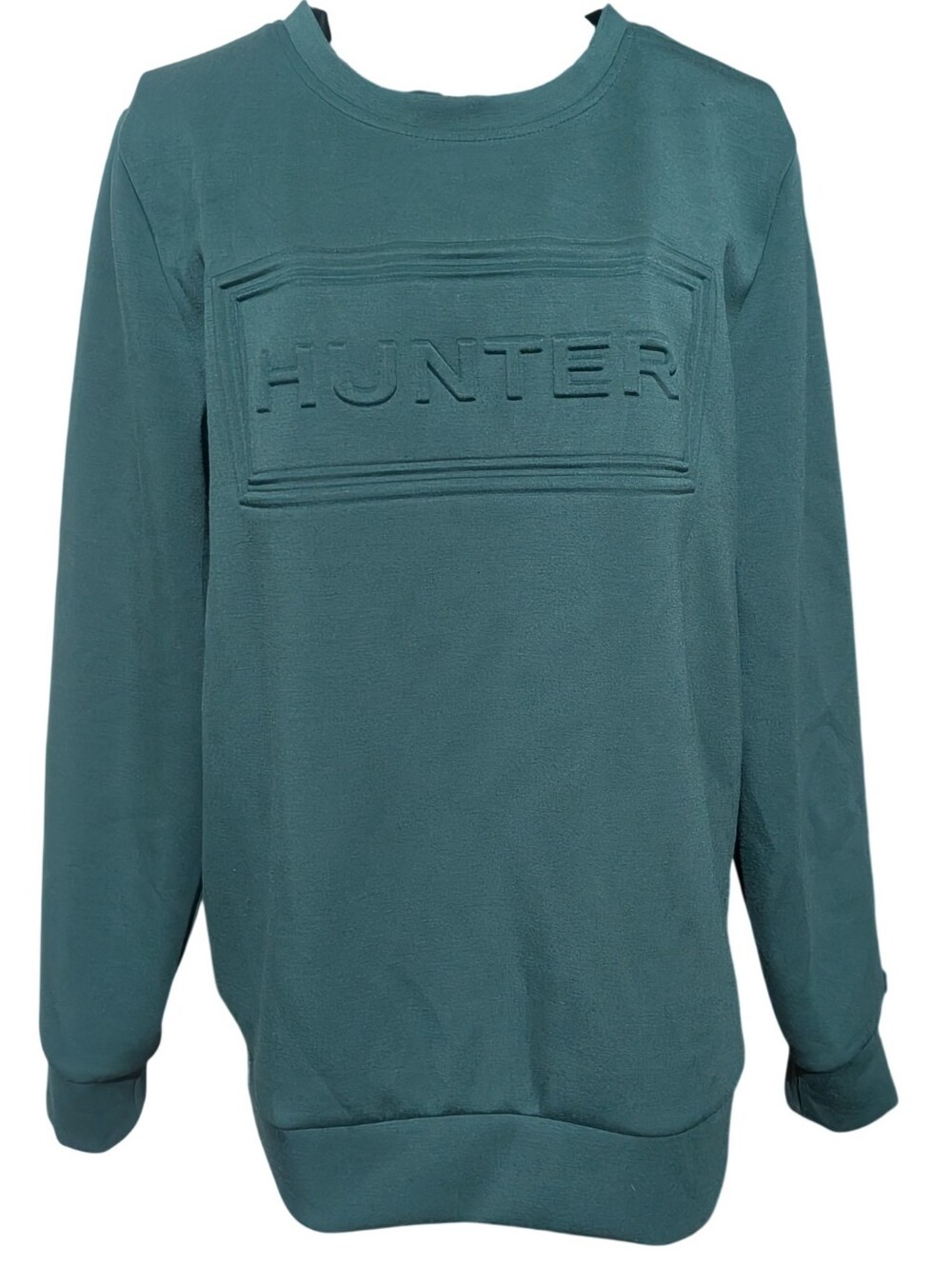 Hunter Teal Green Embossed Logo Crewneck Pullover Sweatshirt Size Small